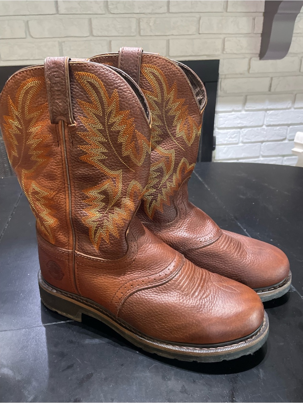 Mens Justin WK4655 Brown Leather Composite Toe Western Cowboy Work Boots Sz 9.5